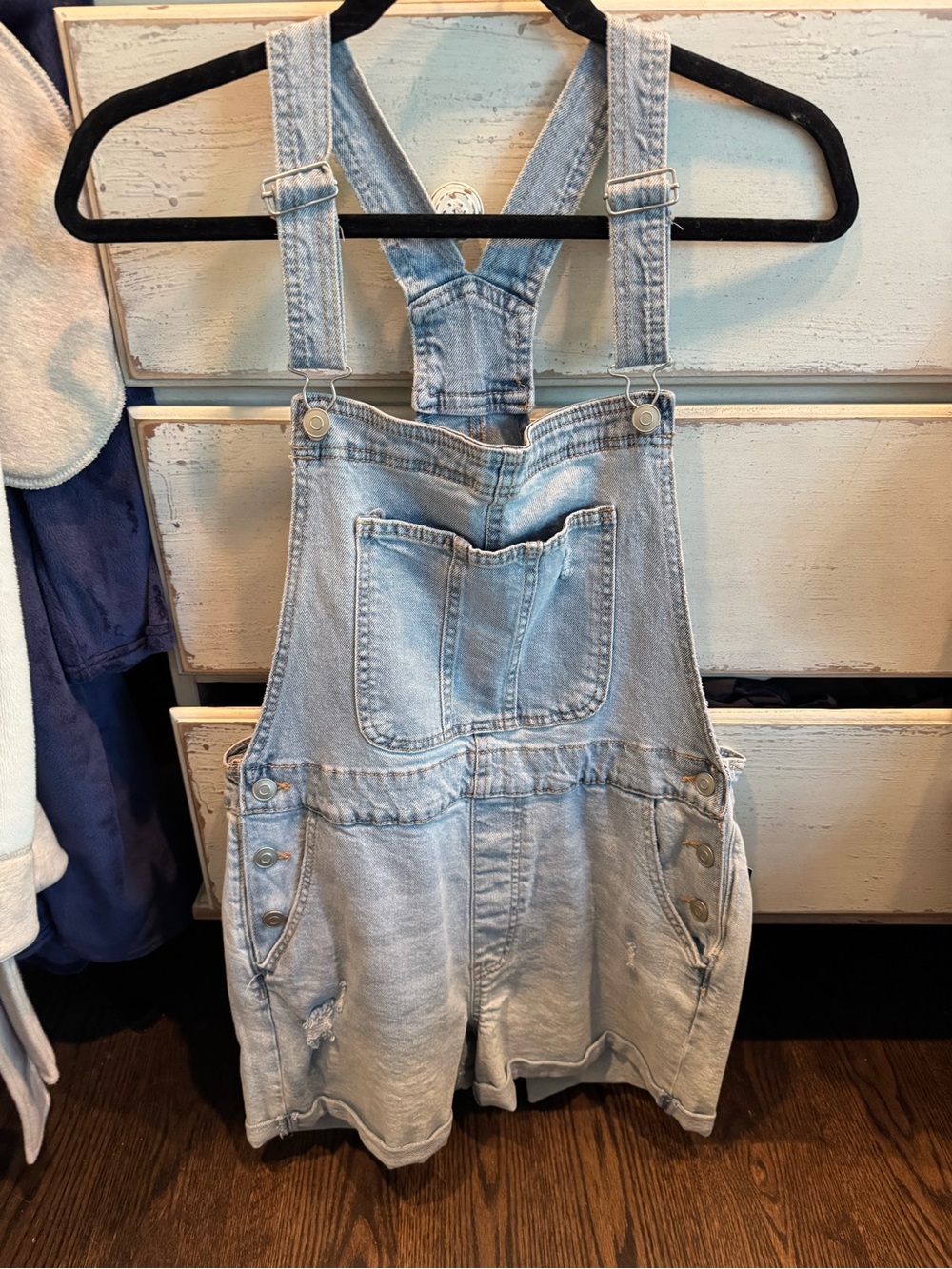 No Boundaries Light Blue Denim Short Overalls